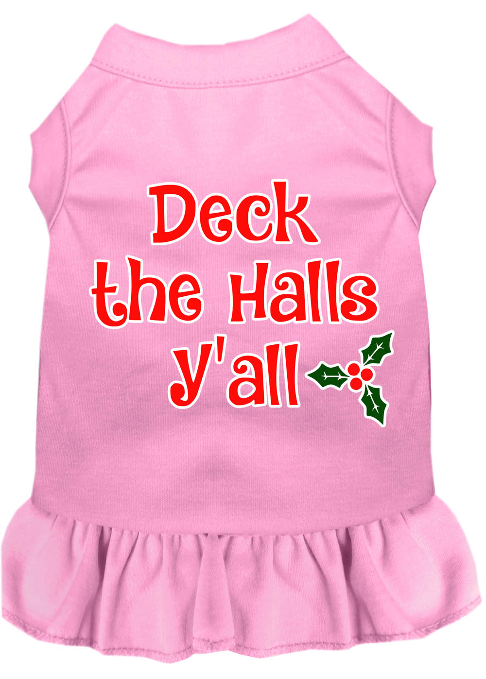 Deck the Halls Y'all Screen Print Dog Dress Light Pink XXL